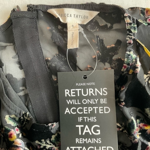 New Rebecca Taylor Womens Top 8 Floral Velvet Semi Sheer Silk Blend Black - Picture 12 of 13